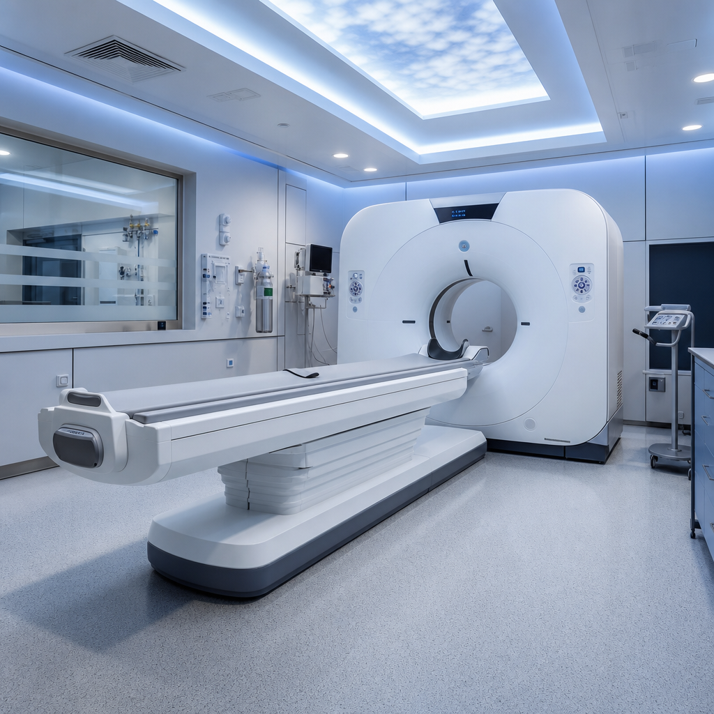 Sala de tomografia com infraestrutura tecnica completa